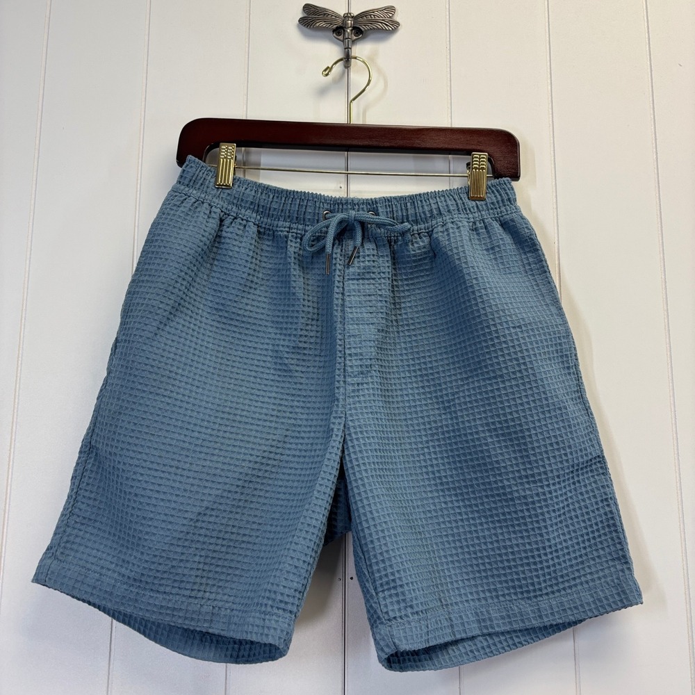 Negative Space Preppy Waffle Grid Shorts Men Size S Blue Beach Summer Athleisure